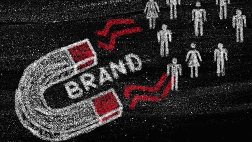 Brand magnet attracting people illustration